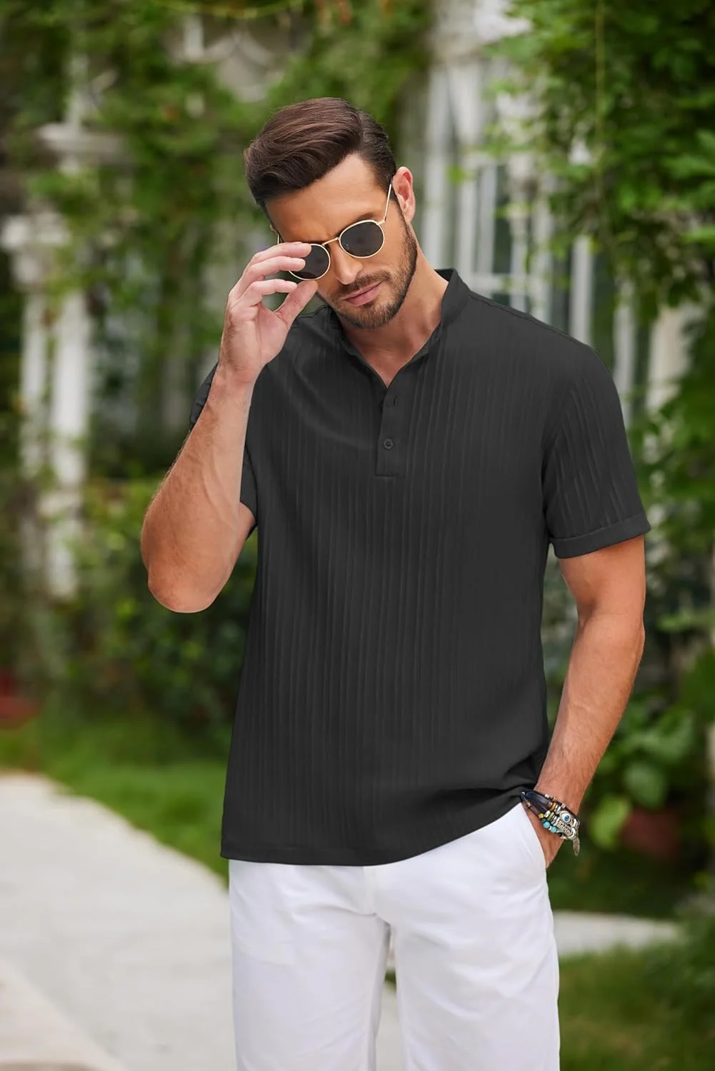 2024 Nieuwe Mode Mannen Gestreept Shirt Opstaande Kraag Korte Mouw Casual Mannen Kleding Harajuku Streetwear Zomer Zandstrand Shirts