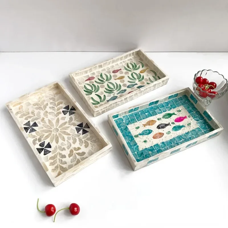 Rectangular Shell Tray Oval Colored Shell Storage Plate Living Room Cake Cafe Restaurant Storage Decorations Jewelry Organizer
