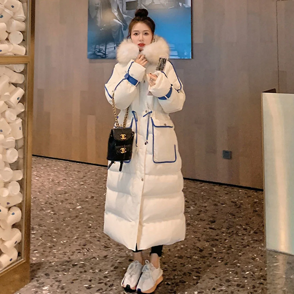 2025 Winter Long Parkas Women Down Cotton Jacket Fashion Casual Thicken Puffer Coat Hooded Fur Collar Elegant Female Overcoat