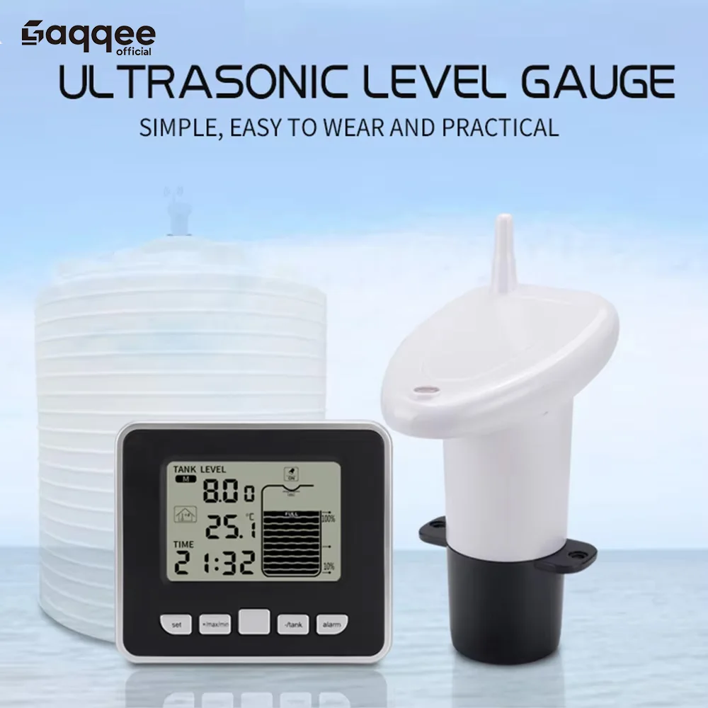 Ultrasonic Wireless Water Tank Liquid Level Meter With Temperature Sensor Level Monitor Time Display Low Battery Indicator Alarm