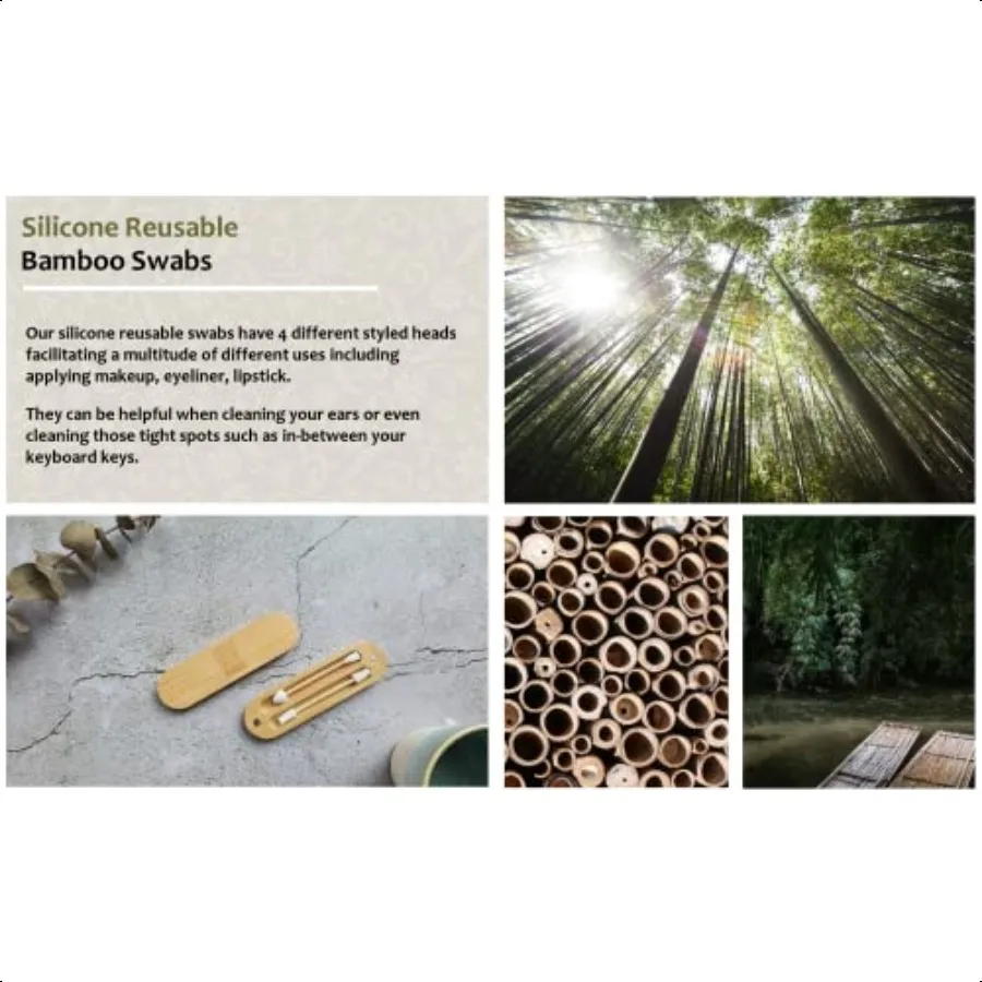 Set di 2 tamponi per trucco in silicone con custodia in bambù di QTips in silicone riutilizzabili ecologici per il trucco