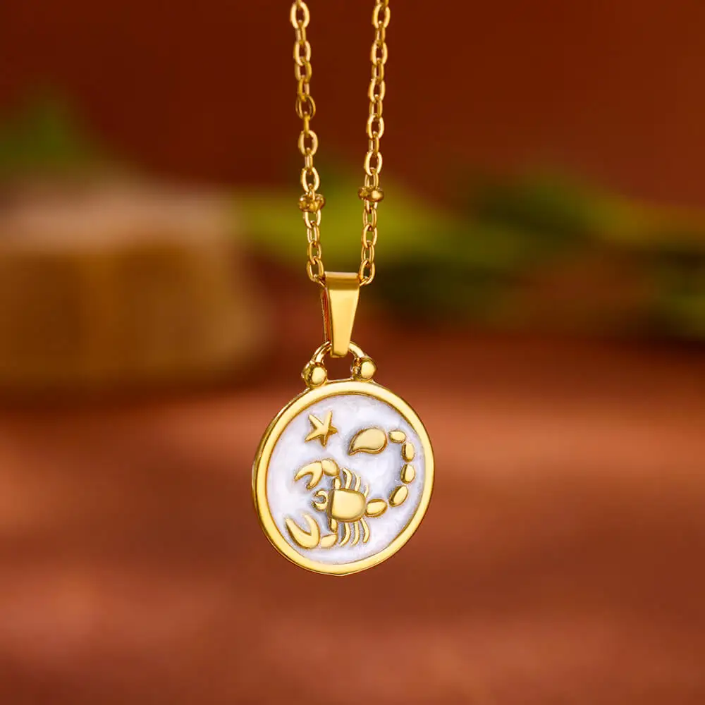 Vintage Drip Oil 12 Constellation Necklace For Women Gold Color Zodiac Sign Coin Pendant Necklace Stainless Steel Chain Jewelry