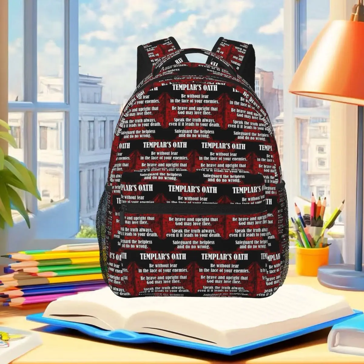 Knights Templar Cross Shield Symbol Medieval Sword Emblem Secret Order Backpack Student Boys Girls BookBag Computer Shoulder Bag