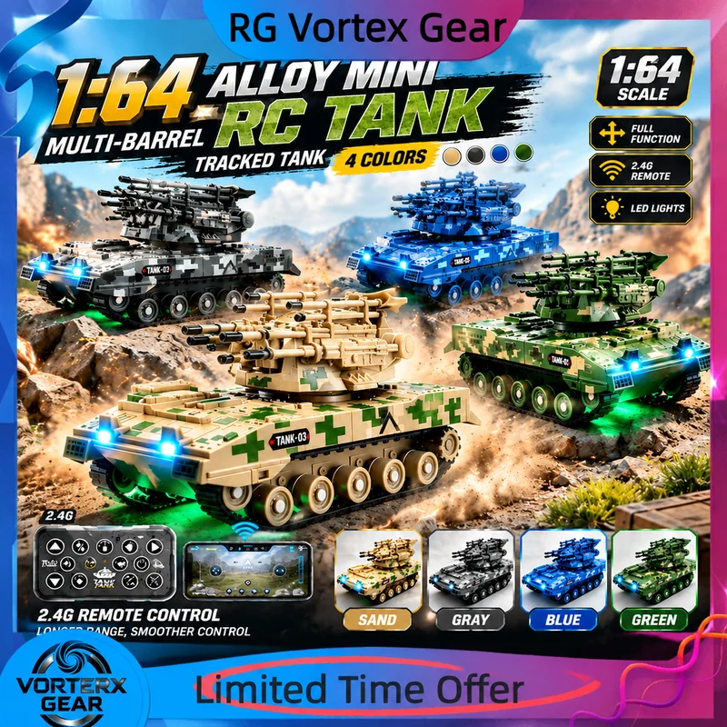 【In Stock】New Hot  1: 64 Alloy Mini  2.4g Multi Barrel Tracked Tank Remote Control Car Mobile Remote Control Dual Control  Toy