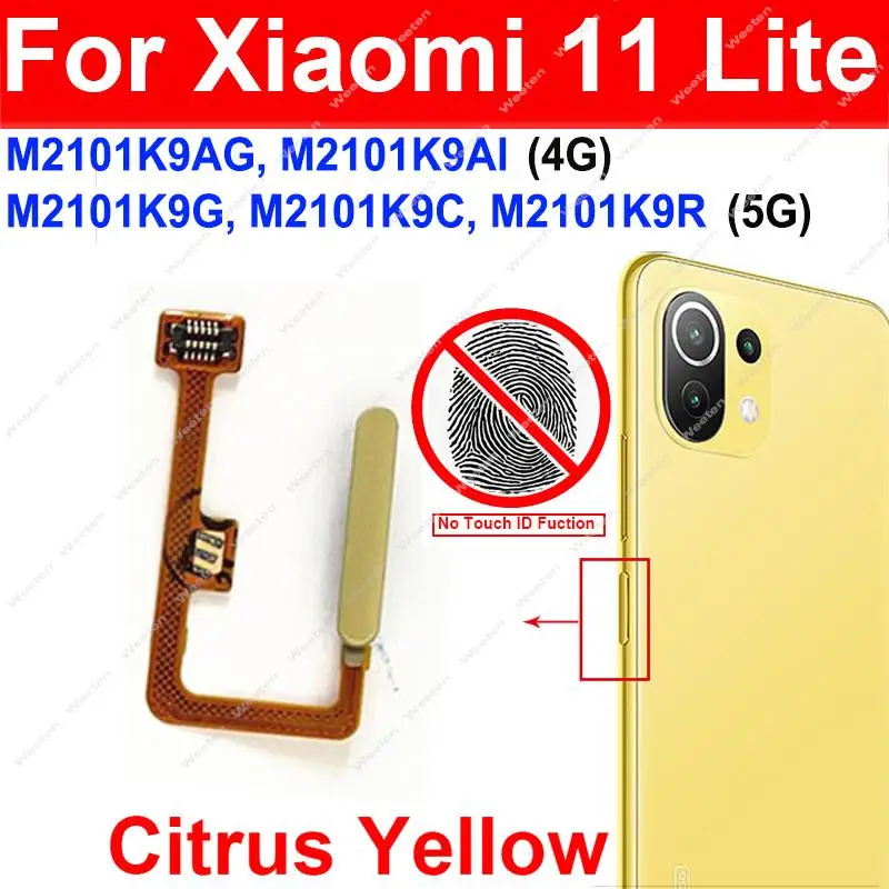 Fingerprint Sensor Flex Cable For Xiaomi Mi 11 Lite Mi 11lite 4G/5G Power Home Button Fingerprint Sensor Flex Ribbon No Touch ID