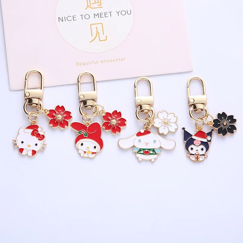 New Pattern Sakura Hello Kitty Melody Sanrio Keychain Accessories Kuromi Keyring Cinnamoroll Bag Pendant  Festival Gift