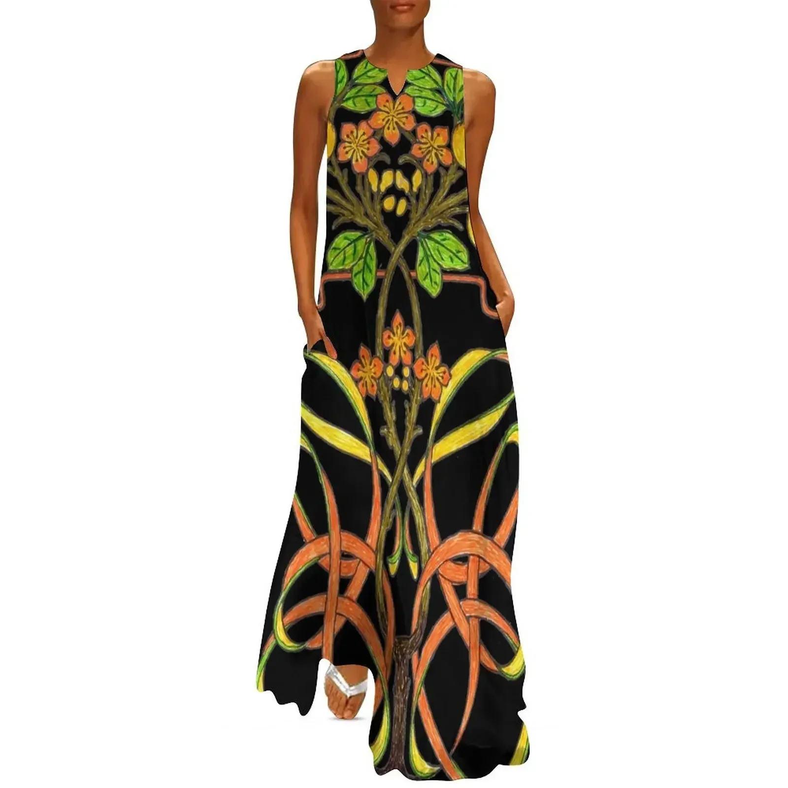 

Art Nouveau Lemon Tree Long Dress Cocktail of dresses women's evening dress 2025 Long dresses women's clothing trend 2025 Dress