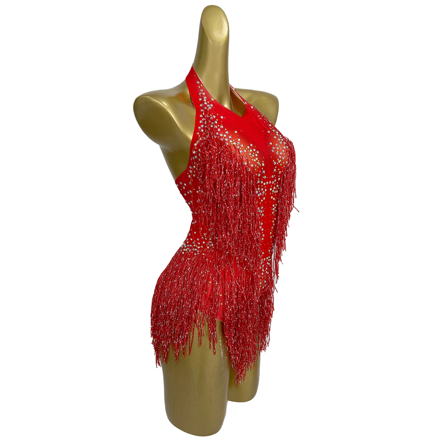 Sparkly Red Tassel Leotard Rhinestones Bodysuit Women Stage Dance Performance  Wear Sexy Nightclub Prom Dancing Costumes Liusu