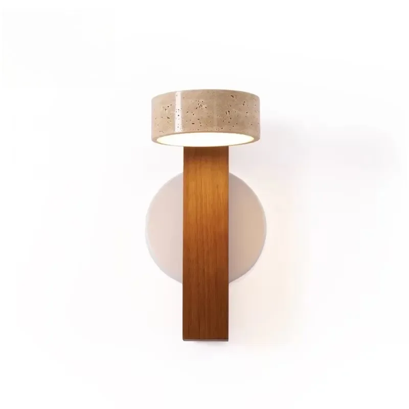 Minimalist Wabi-sabi Nordic Bedroom Wood Travertine Wall Sconce Wholesale OEM Production Factory Direct Grove Beam Wall Lamp