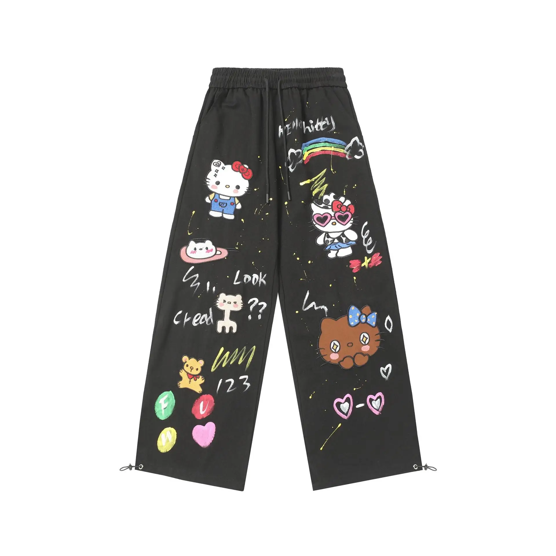 

Anime Hello Kitty Street Hip Hop Sweet Cool Graffiti Embroidery Casual Pants Cartoon cute couple slimming straight leg pants