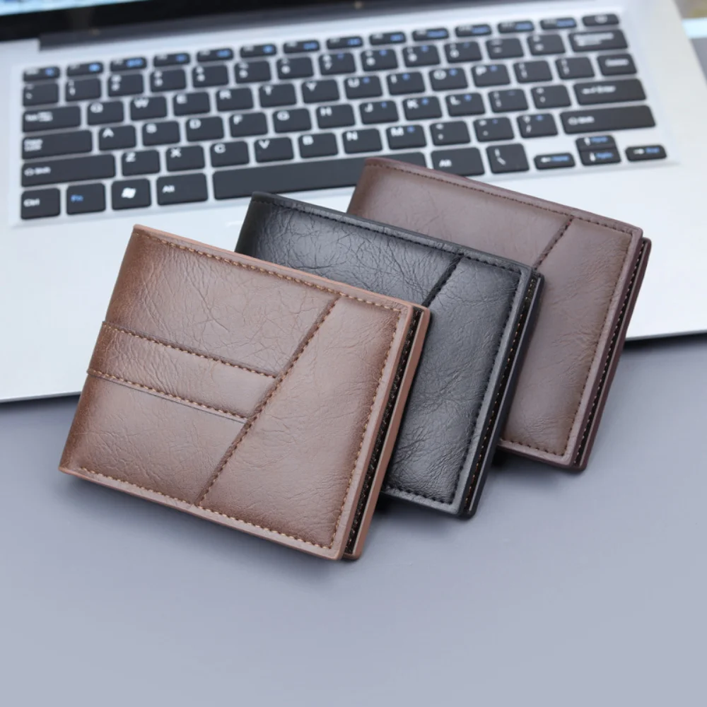 Fashion Men'S Short Wallet Embossed Horizontal Soft Leather Clip Large Capacity Multi Card Wallet Card Holder