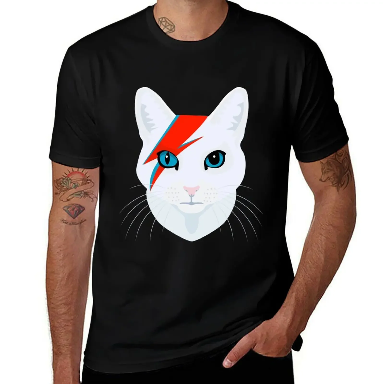 Cat Bowie T-Shirt customs graphics man t shirt oversized graphic tee big and tall t shirts for men