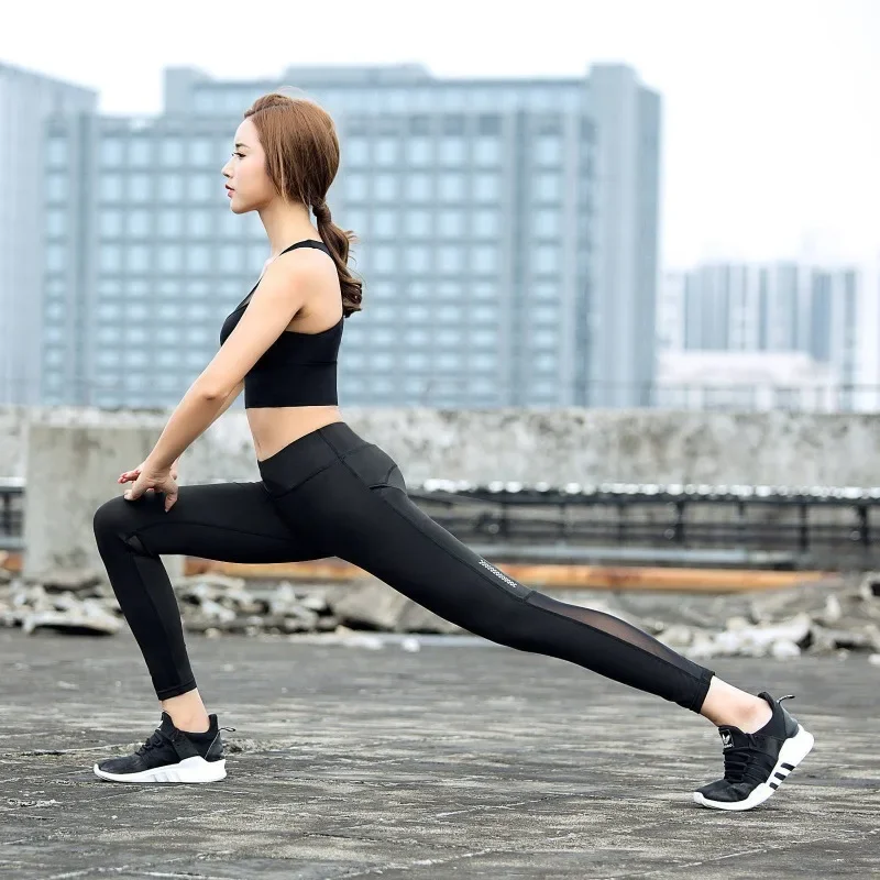 Women Mesh Yoga Leggings Seamless Elastic Tights Outdoor Wearing Running High Waist Hip Lift Fashion Sexy Cropped Pants