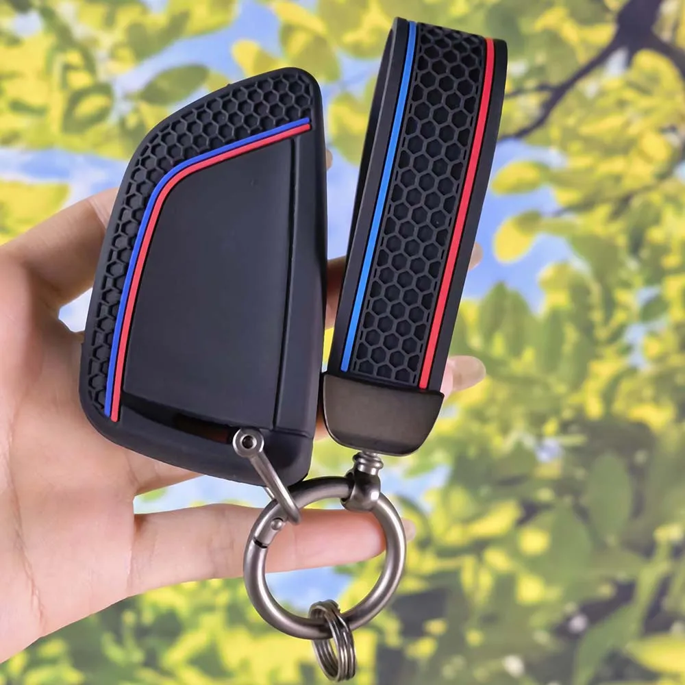 Ergonomic Honeycomb Key Fob Cover With Keychain for BMW X1 X3 X4 X5 X6 F15 F16 G30 G20 3 5 7 Series G01 G02 G05 G11 G32 F48 F39