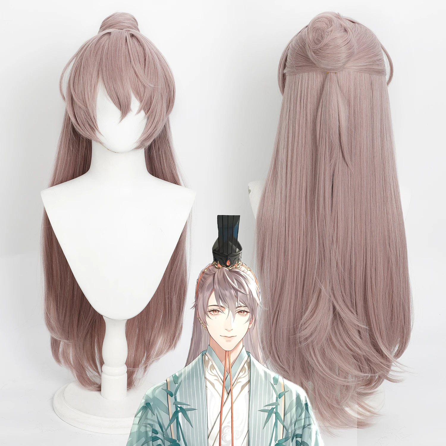 

Brown Cosplay Wig with Detachable Bun Simulation Scalp Heat Resistant Synthetic Hair for Cosplay