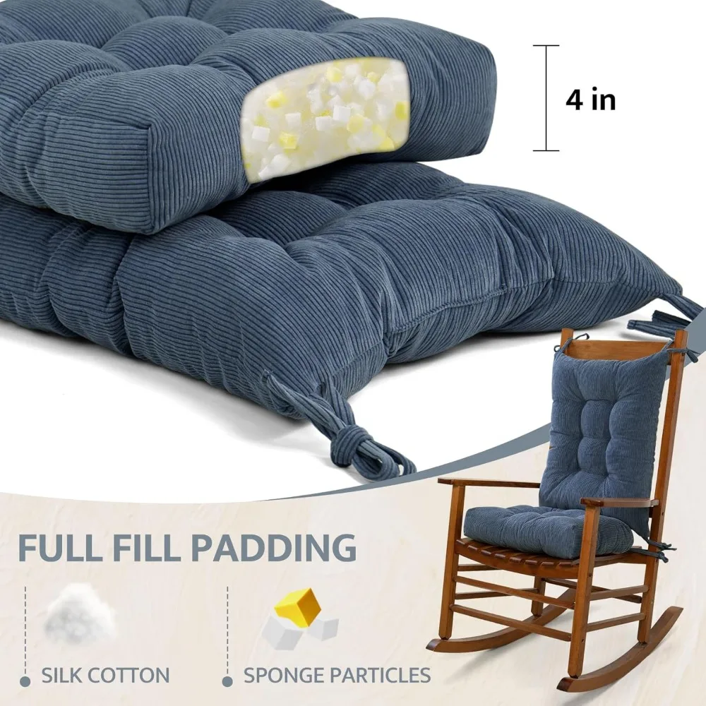 Non-Slip Tufted Rocking Chair Cushion Set with Ties for Indoor and Outdoor Use on Porch, Garden, Cafe