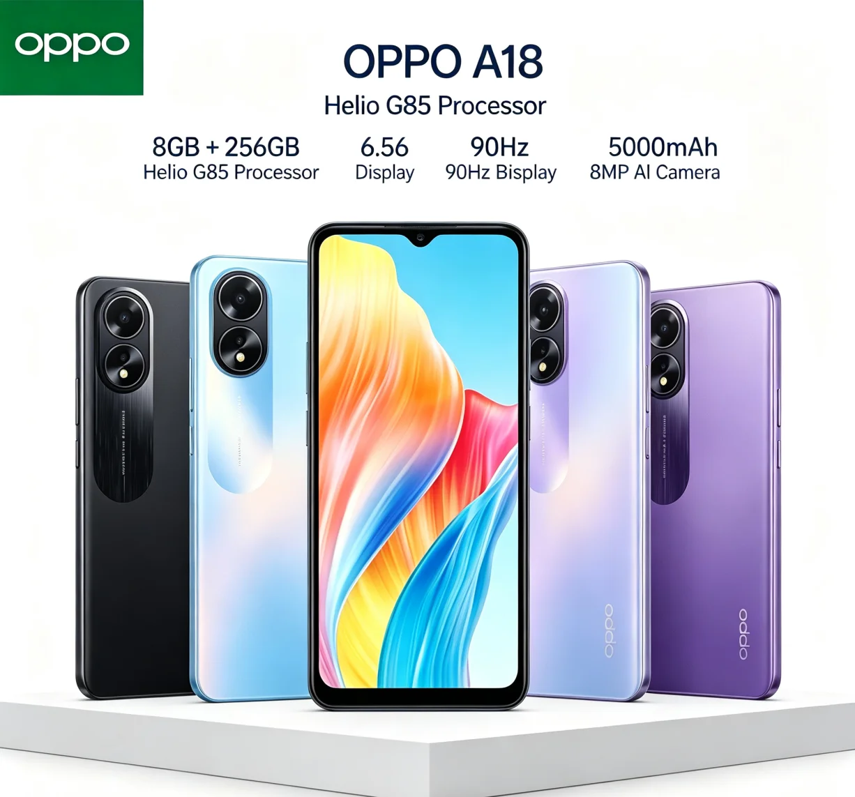 Fast‑Moving 2026 OPPO A18 Global Unlocked Mobile Phone 8GB RAM 256GB ROM Dual‑SIM 6.5'' HD+ Screen MediaTek Helio P35 Stable