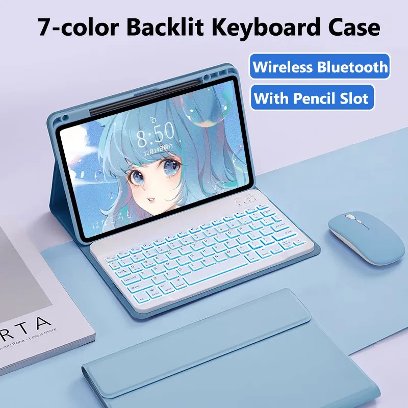 Keyboard Case for Xiaomi Redmi Pad SE 8.7inch 4G 2024 7 Colour Light Backlit Keyboard Magnetic Wireless Keyboard Case with Mouse