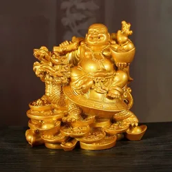 Resin God of Wealth Laughing Buddha Statue,Modern Art Sculpture,Chinese Home Feng Shui Dragon Turtle Decoration Figurines Statue