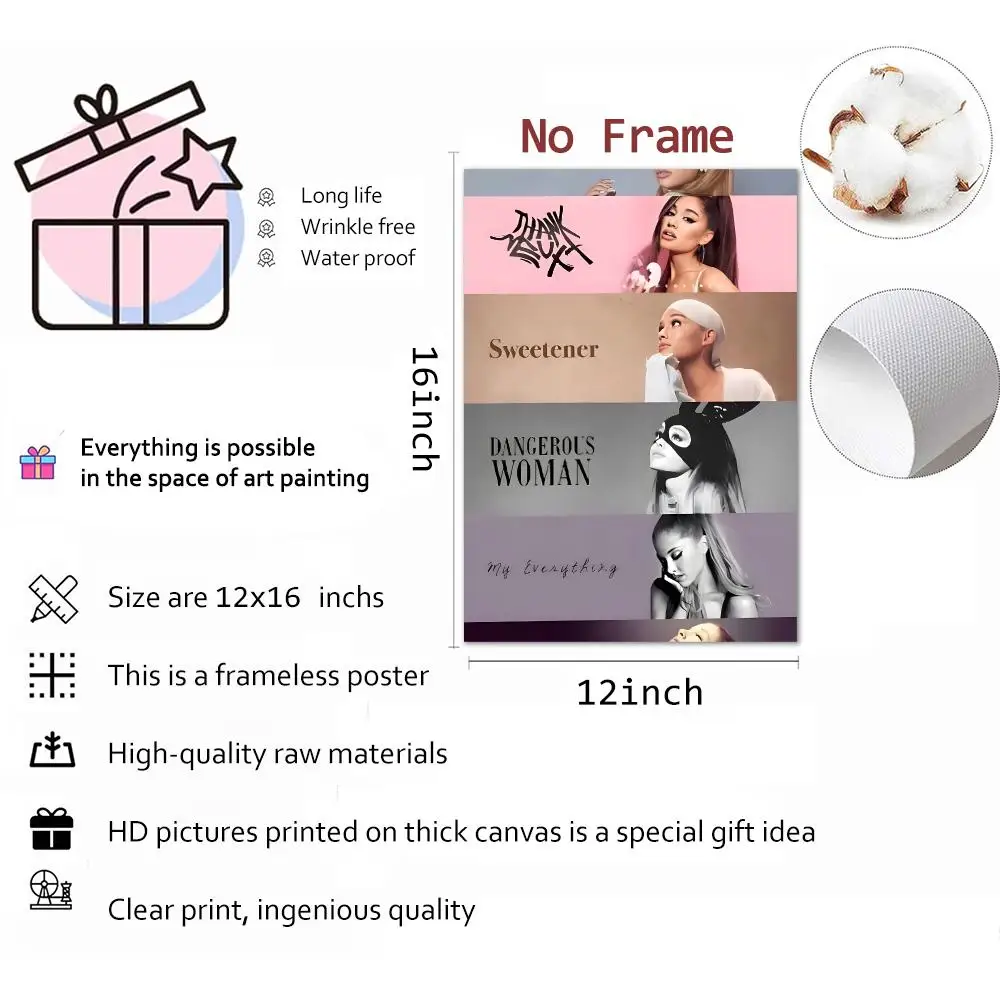 Singer Star Ariana Grande Painting Calligraphy Canvas Print Wall Mural for Living Room Decor Gifts