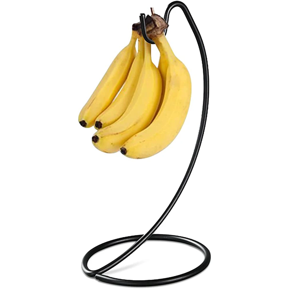 Banana Holder Banana Hanger For Tabletop Grape Rack Stainless Steel Banana Rack with Hooks  Fruit Storage (Black) Medium