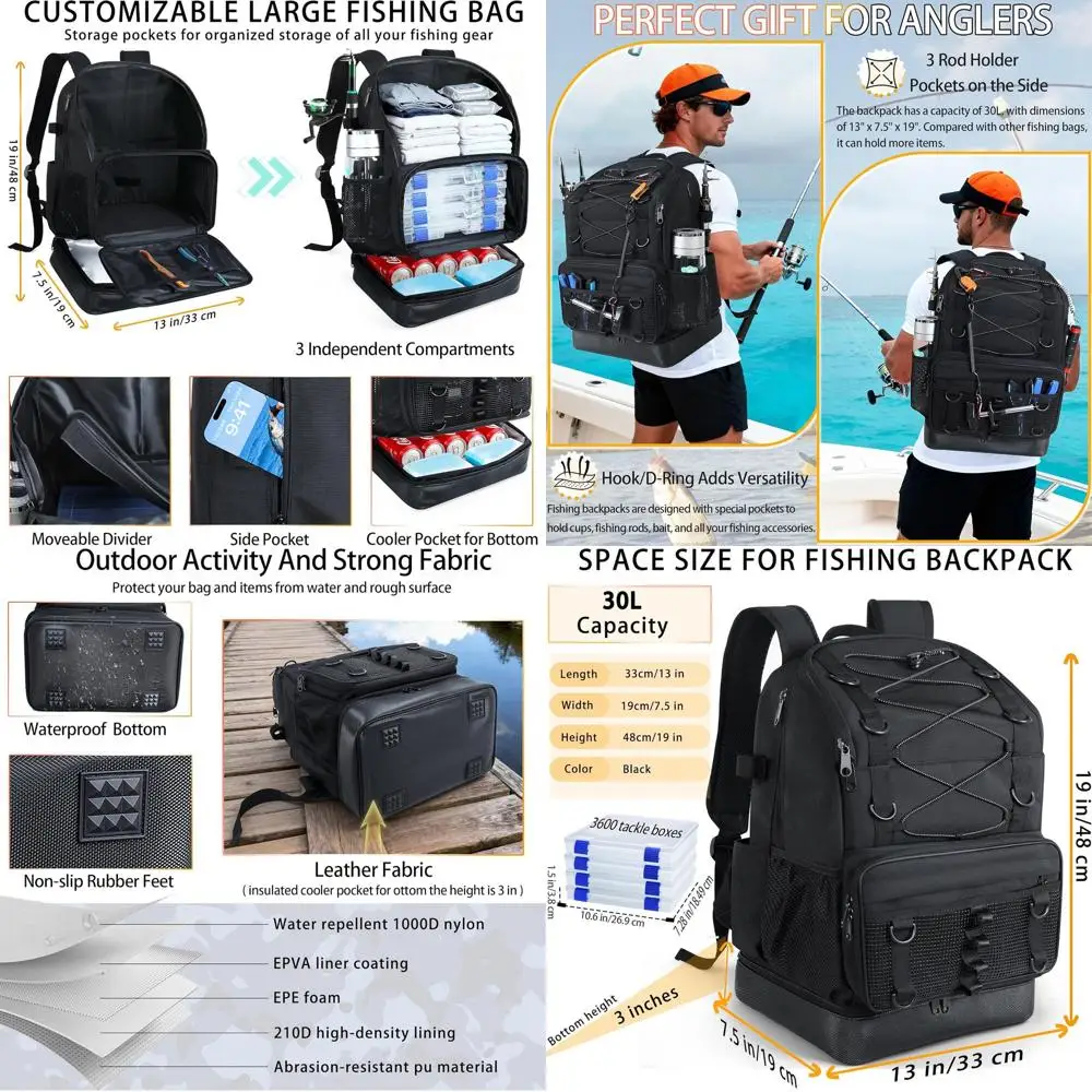 

Рыболовный рюкзак с 4 коробками для снастей, сверхмощная рыболовная сумка с водонепроницаемым дном, рюкзак для снастей, подарки для мужчин и женщин
