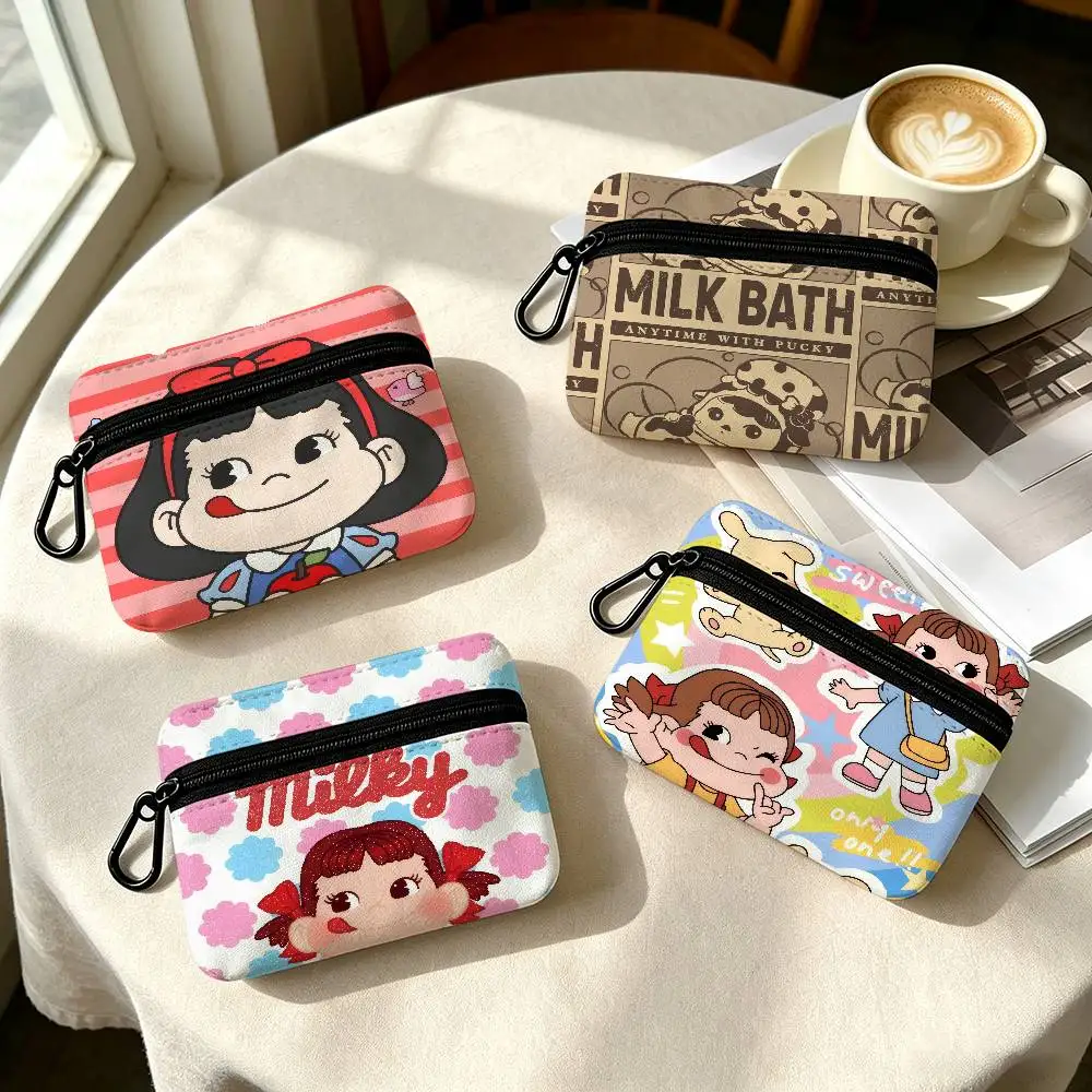 CUTE M-Milky P-Peko-chan  Lightweight Oxford Fabric Coin Purse Carabiner Hook Design Mini Card Key Organizer Bag