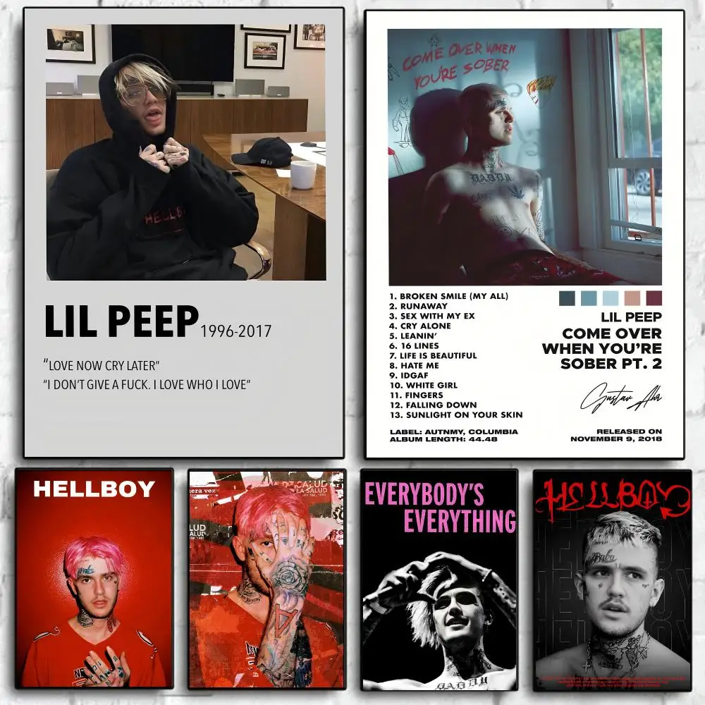 Hot Pop Singer L-Lil Peep Poster Self Adhesive Wall Art for Bedroom Living Room Office Home Decoration Gift