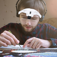 LED Head Magnifier 5 Interchangeable Lenses 1.0X To 3.5X Head Mount Magnifying Glass for Reading Jewelry Inspection & Close Work