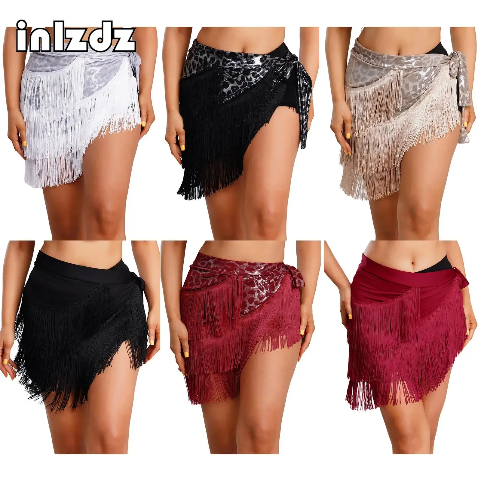 

Adult Women's Belly Dance Hip Scarf Waist Chain Tassel Leopard Print Lace-up Waist Skirt Hip Wrap for Chacha Salsa Tango Ball