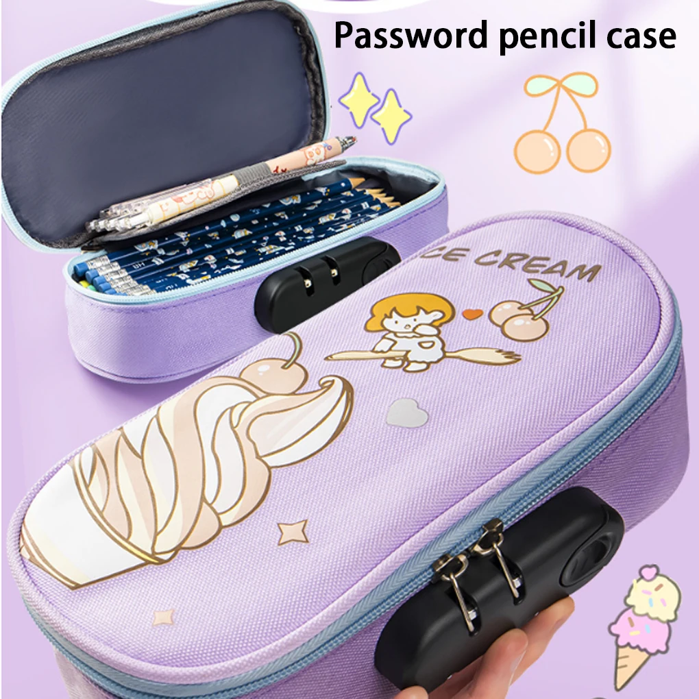 Large Capacity Portable Password Lock Pencil Case Solid Color Durable Pen Holder  Simple Pencil Box School Stationery