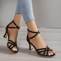 2023 New Sandals Women's Ankle Strap Gladiator Sandals Women High Heels Cross Straps Gold Sandalias Mujer Summer Shoes Woman