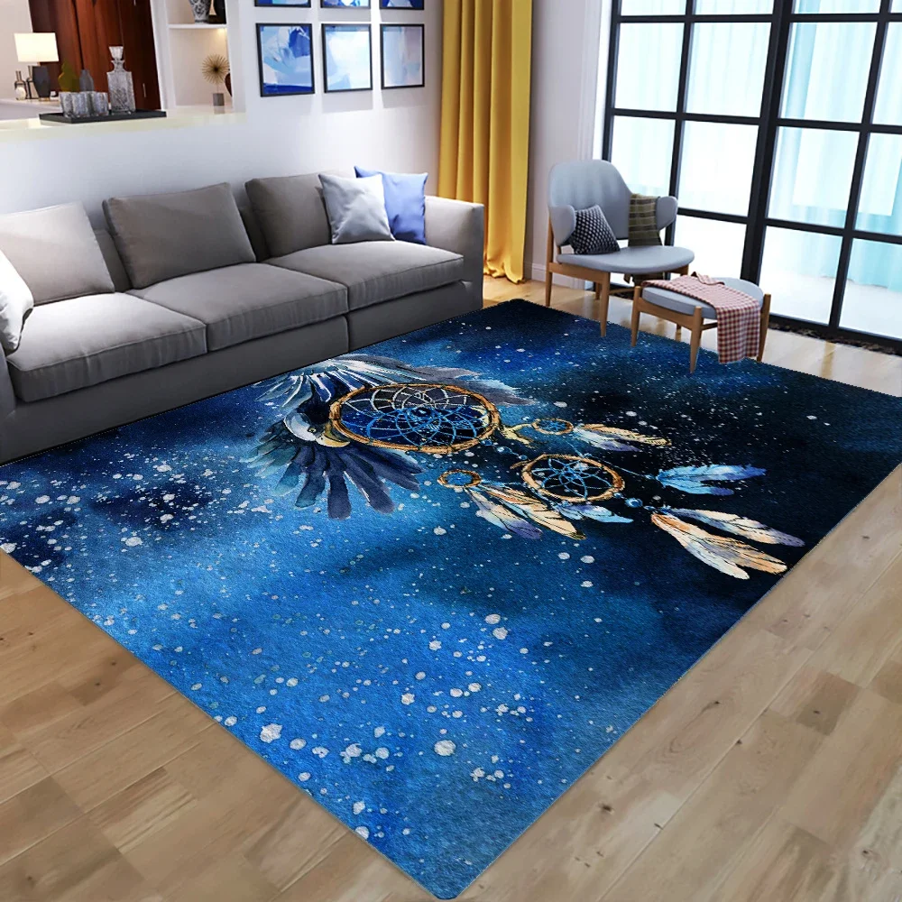 Starry Sky Dream Catcher Print Area Rug Home Living Room Bedroom Kitchen Rug Non-slip Flannel Carpet Machine Washable Floor Mat