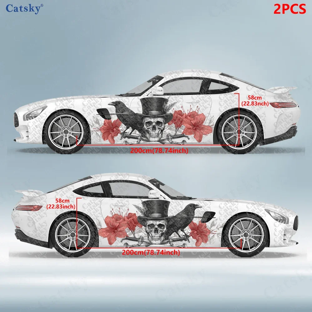 2pcs Skull and raven car decals, durable, fade resistant, easy to install and remove - enhance your vehicle's look with bold art