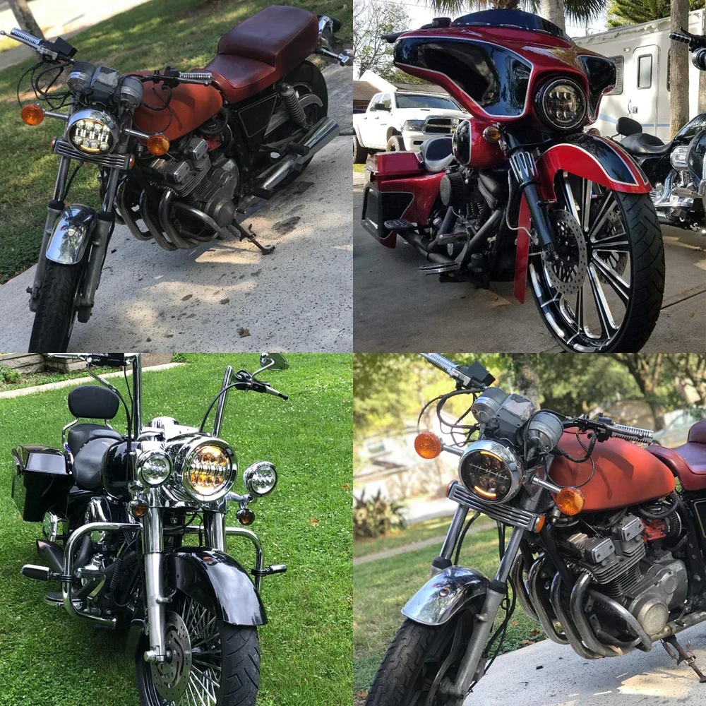 Pop สําหรับ Harley Softail Touring Ultra Classic Electra Street Glide Road King Yamaha ไฟหน้ารถจักรยานยนต์ 7 นิ้วรอบ LED ไฟหน้า