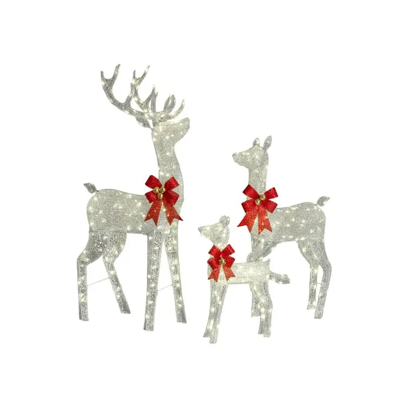 مجموعة ديكور عائلة الرنة المضاءة في الهواء الطلق مكونة من 3 قطع، غزال متلألئ مقاوم للعوامل الجوية، مضاء مسبقًا مع 290 مصباح LED أبيض دافئ #1