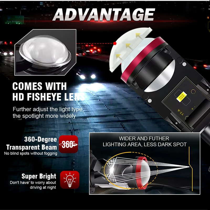 H4 LED RHD Right Hand Drive H4 LED Projector Mini Car Headlight Bulbs Hi/Low Beam Auto 90W H4 LED Turbo Lamps For Motorcycle 12V - view 2