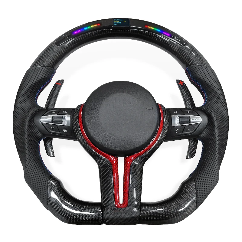 Car Steering Wheel with LED Carbon Fiber M Sport for BMW F10 F30 F15 F16 F20 F21 F25 F26 F31 F32 F33 F34 F35 F36 F80 F82 F83 E90