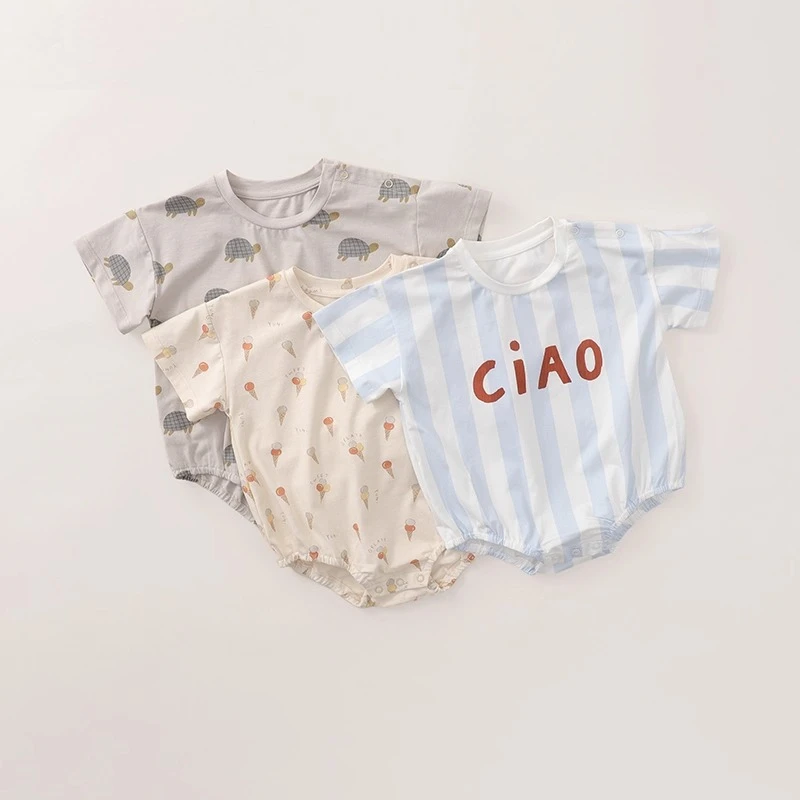 2025 Summer Baby Bodysuit Cute Cartoon Romper Short Sleeve Outfits Breathable Cotton Onesie Infant Clothes 0-12 Months Trendy
