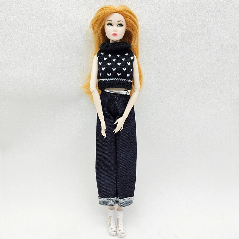 1/6 Doll Clothes Sleeveless High-Neck Heart-Patterned Sweater Fashion Knitwear Dress-Up Knit Clothes For 30cm Supermodel Dolls