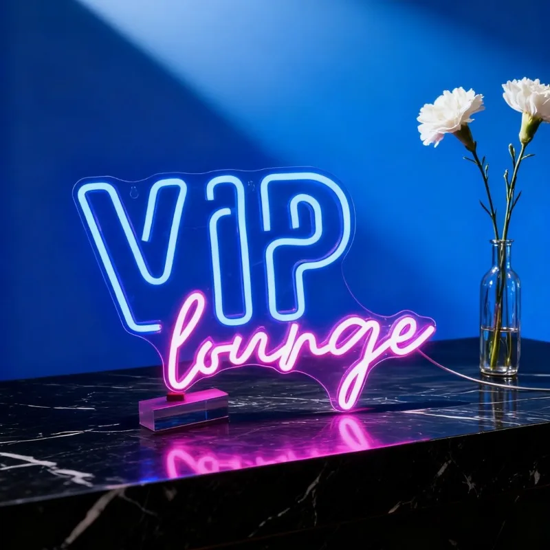 Neon na zamówienie "VIP Lounge", neon z angielskimi literami, oświetlenie ambientowe do baru i pokoju, dekoracyjne oświetlenie USB