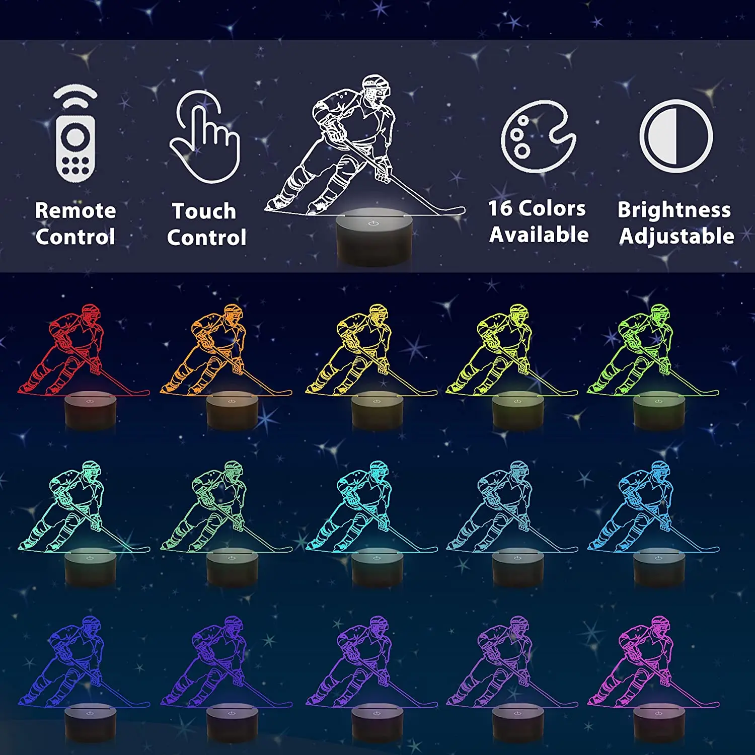 Hockey Plyaer 3D Illusion Night Light Hockey Gifts lampada da scrivania bambini camera da letto decorazione lampada regali creativi per il compleanno di natale