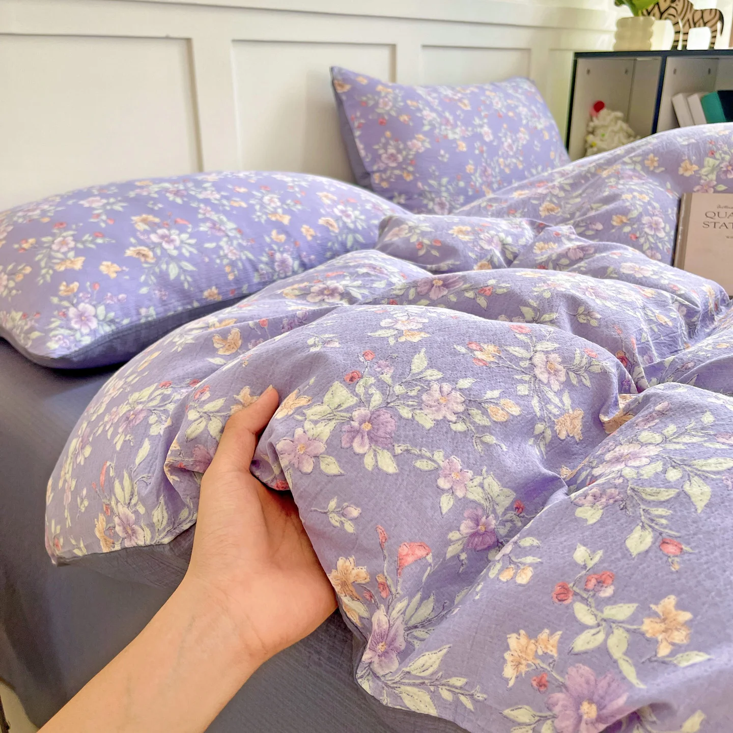 Soft Bedding Set Purple Floral Printed Bedclothes Skin-friendly Duvet Cover Set with Bedsheet for Home Bedding Sets 이불세트