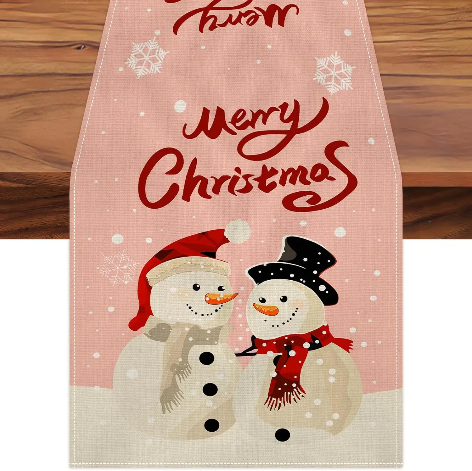 

Honitra Christmas Table Runner, Waterproof Linen Pink Table Runner, Seasonal Winter Holiday Kitchen Dining Table Decoration for