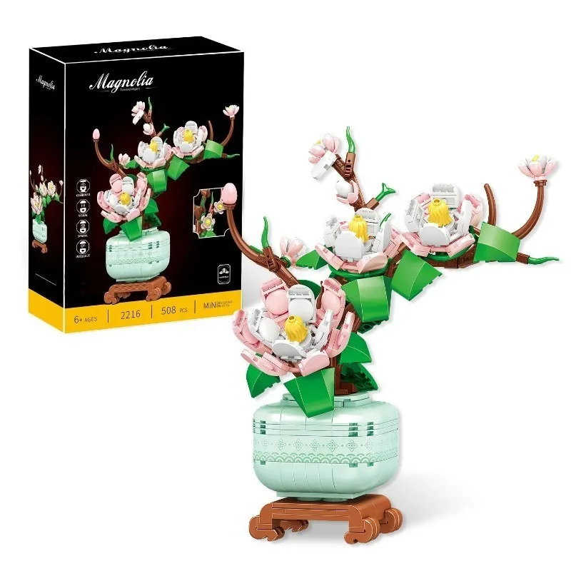 Bloques de construcción de simulación de plantas, ramo de flores, plantas en macetas, modelo de botella, juguetes de bloques creativos DIY, decoración del hogar, regalo de Festival