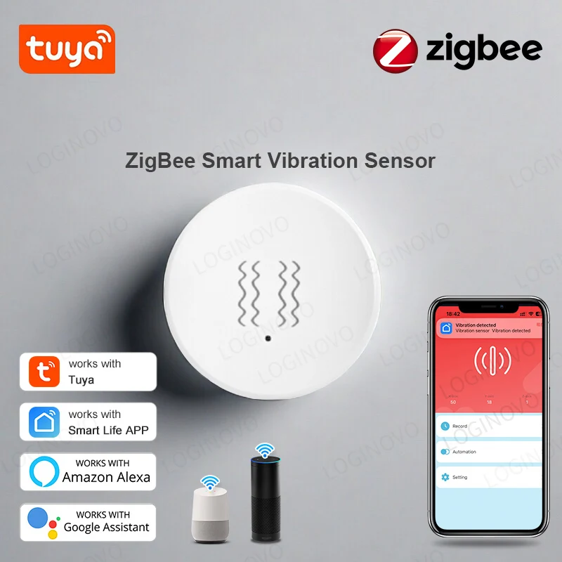 Zigbee Smart Vibration Sensor Tuya Smart Life Vibration Tilt Sensors Home Security Protection Real-time Remote Monitor Alarm