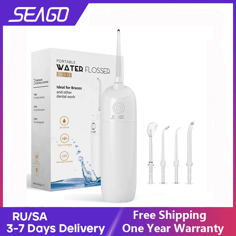 Seago Multicolor Water Flosser Portable Waterproof IPX7 USB Rechargeable Dental Water Jet 5 Nozzels 3 Modes For Teeth Cleaner