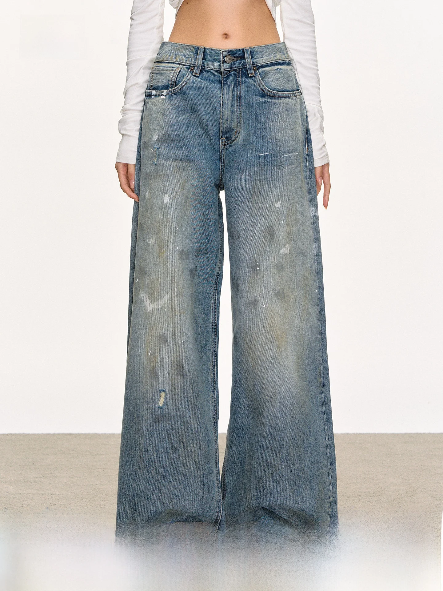 

Джинсы прямого кроя Anna Aneae Distred для женщин, со средней/низкой посадкой, свободные, повседневные, широкие брюки, весна-осень, новинка