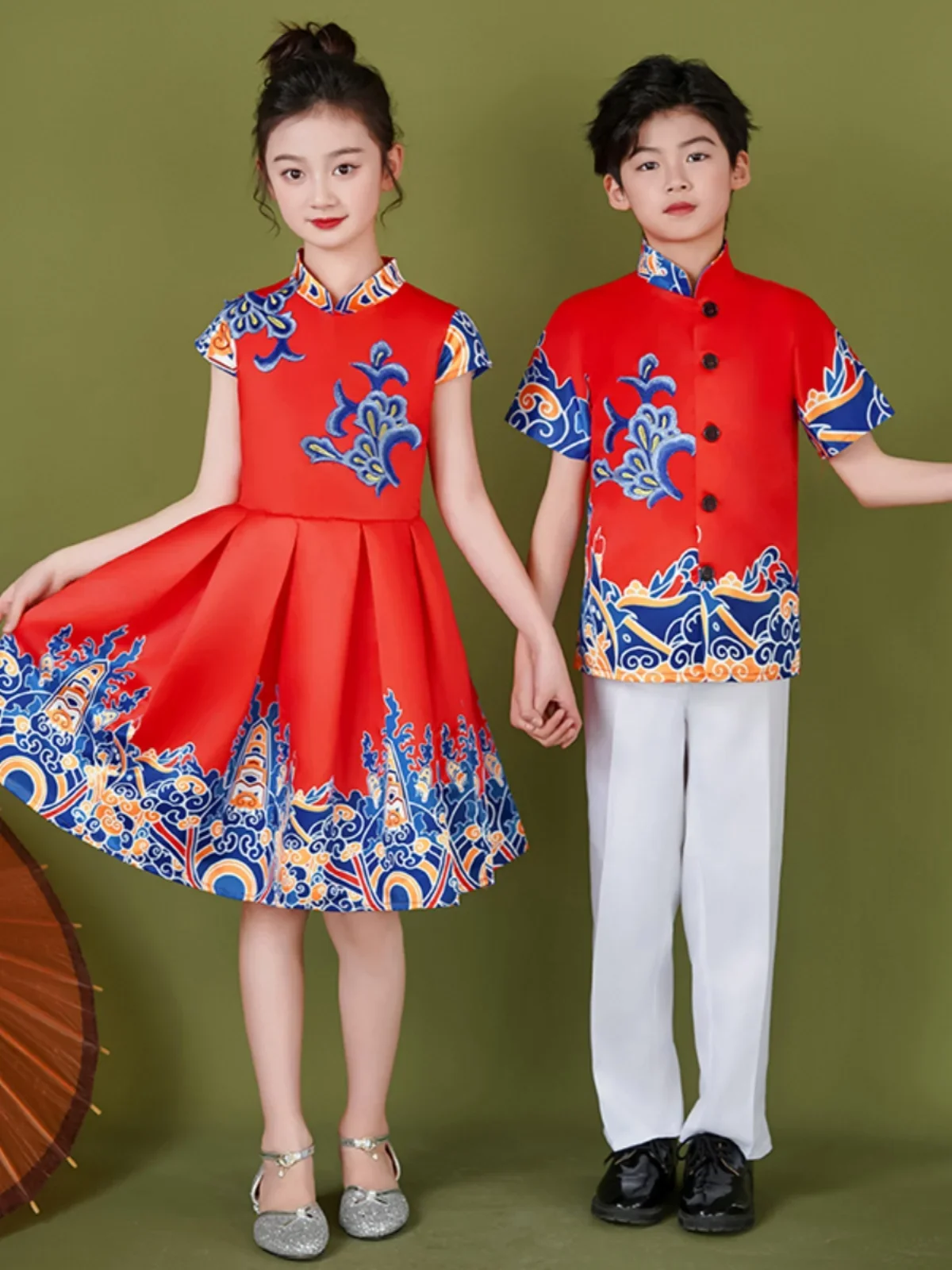 Children's chorus costume Primary school poetry recitation competition Kindergarten boys and girls Chinese style host dress