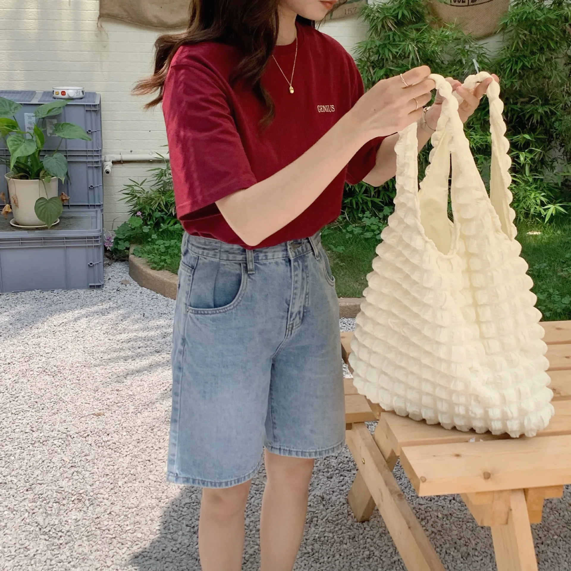 

Women's bag Summer Pleated Bubble Cloud Shoulder Bag Vintage Candy Color Large Capacity Shopping Japanese Korean styleTote Bag